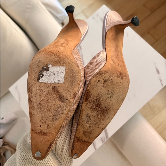 Manolo Blahnik Textured Tan Mules - Picture 5 of 5